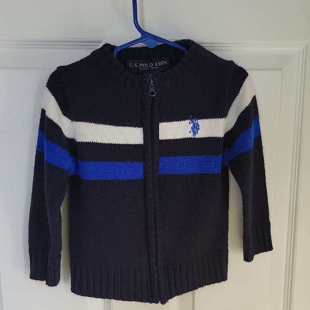 U.S. Polo Assn. Kids Navy, Blue and White Striped Sweater, 3T